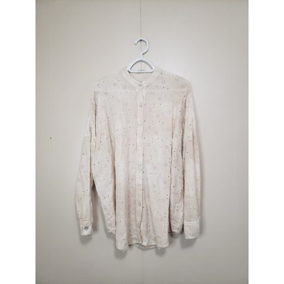 American Eagle Outfitters Women S Top Eyelet Lace Boho Oversized Fit Cream Gauze - Picture 1 of 5